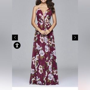 Faviana - 7946 Chiffon v-neck dress with full skirt and lace-up back